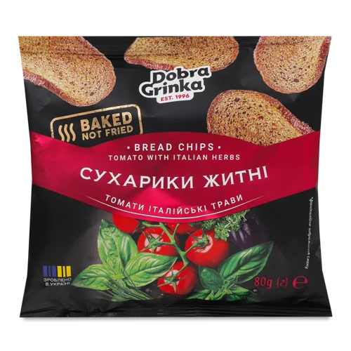 Сухарики Житні Томати італійські трави Добра Грінка, в/ґ, 80г