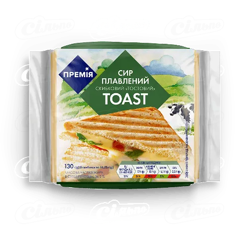 Сир плавлений «Премія»® «Тостовий» скибочками 36,2%, 130г