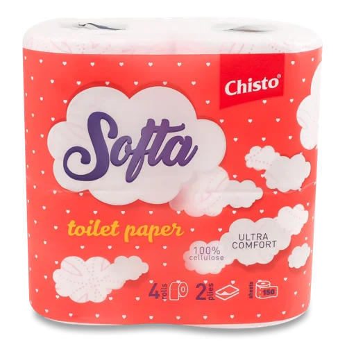 Туалетний Папір 2-Шаровий Softa Chisto, 4шт, в/ґ