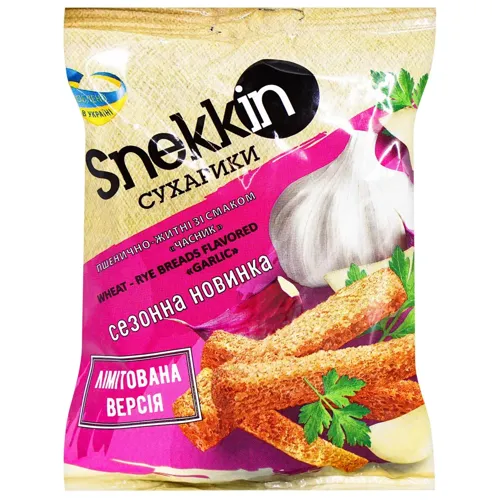 Сухарики Snekkin пшенично-житні зі смаком часнику 70г