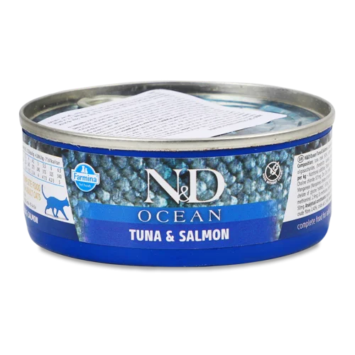 Корм Консервований Для Дорослих Котів Tuna & Salmon Ocean N&D Farmina, Залізна Банка, 70г
