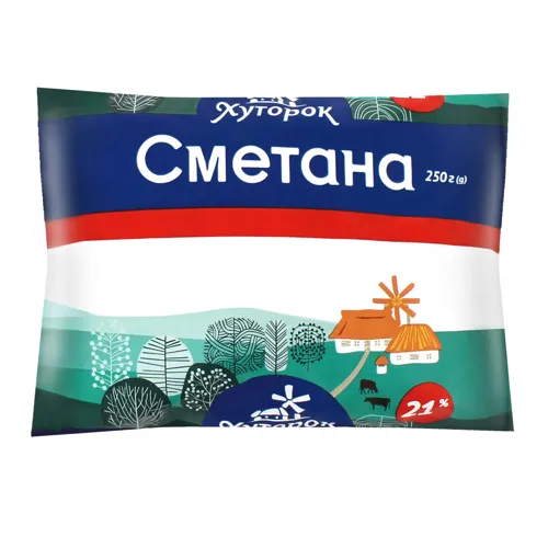 Сметана фасована 21% Хуторок 0,25кг