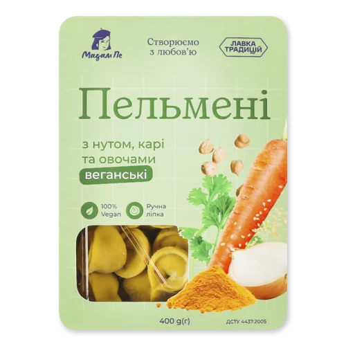 Пельмені Веганські З Нутом Карі Та Овочами Ручної Ліпки Мадам Пе, к/у, 400г