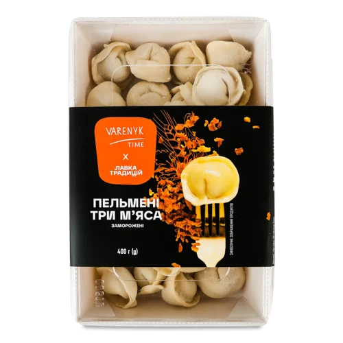 Пельмені Три М'яса В/К, Вартеник Тайм, Картонна Упаковка, 400г