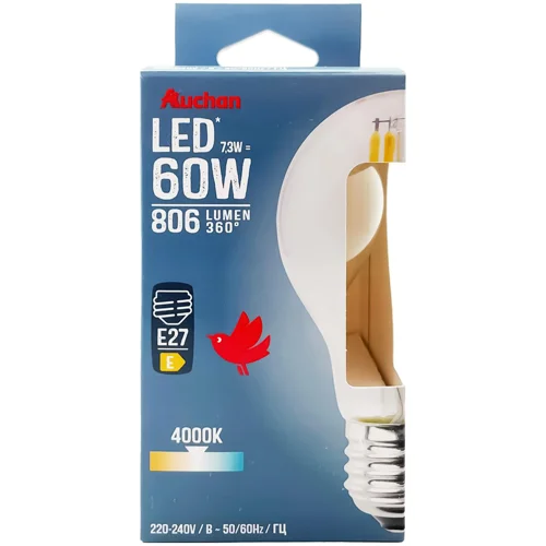 Лампочка Auchan LED A60 E27 7.3W 4000К