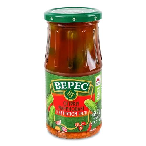 Огірки Мариновані З Кетчупом Чилі Стерилізовані Верес скляна банка 435г