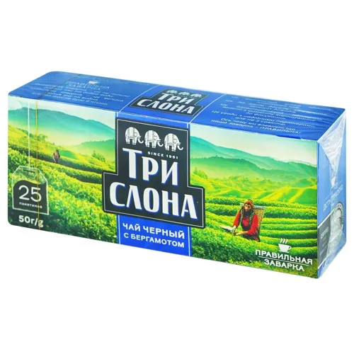 Чай чорний Три Слона з бергамотом в пакетиках 25шт 50г