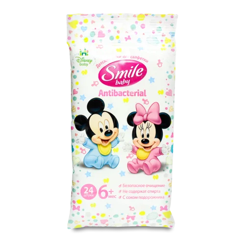 Вологі Серветки Smile Baby Антибактеріальні, 24 шт х6, в/ґ