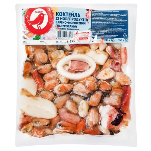 Коктейль з морепродуктів Ашан варено-морожений глазурований 350г