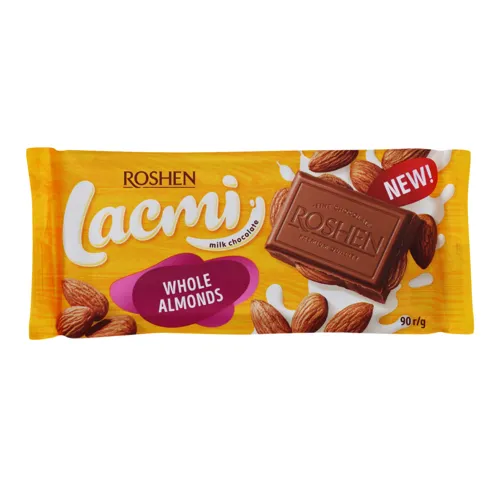 Шоколад молочний з цілим мигдалем Lacmi Roshen м/у 90г