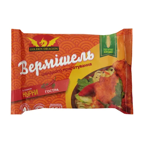 Вермішель швидкого приготування зі смаком курки гостра Golden Dragon м/у 65г