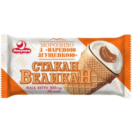 Морозиво 12% з вареним згущеним молоком Стакан Великан Ласунка м/у 100г