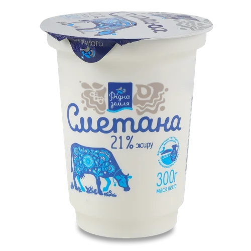 Сметана 21% Натуральна Рідна Земля, в/ґ, 300 г
