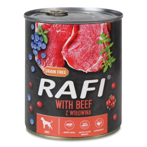 Корм Консервований Повнораціонний Для Дорослих Собак З Яловичиною Rafi З/б, 800г