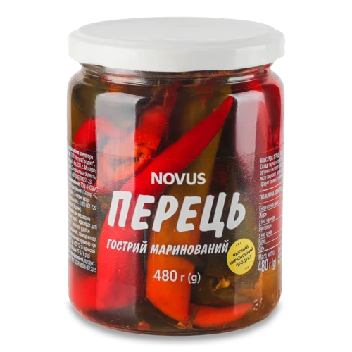 Перець гострий маринований пастеризований Novus скляна банка 480г