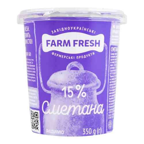 Сметана 15% Farm Fresh ст 350г