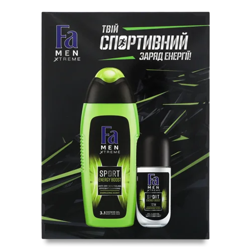 Гель для Душу 3в1 Sport Energy Boost Men Xtreme Fa 400мл, Антиперспірант роликовий 50мл, спорт енергія, чоловіки