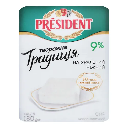 Сир кисломолочний 9% Творожна традиція President м/у 180г
