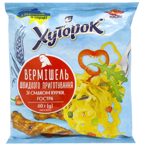 Вермішель Хуторок зі смаком курки гостра 60г