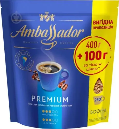 Кава розчинна Premium, 500г ТМ Ambassador