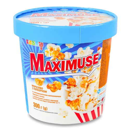 Морозиво 11% з Попкорном та Карамельним Наповнювачем Maximuse Laska, в/ґ, 300г