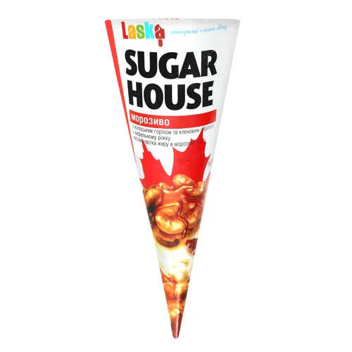 Морозиво 12% у вафельному ріжку з волоським горіхом і кленовим сиропом Sugar house Laska м/у 100г