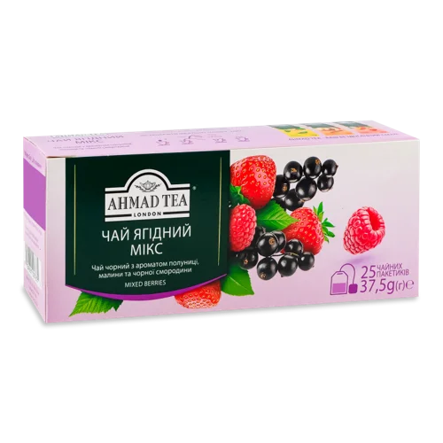Чай Чорний Байховий Дрібний З Ароматом Полуниці, Малини Та Чорної Смородини Ahmad Tea, к/у 25х1.5г