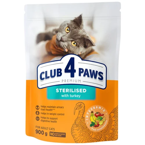 Корм сухий Club 4 Paws Premium з індичкою для стерилізованих котів 900г