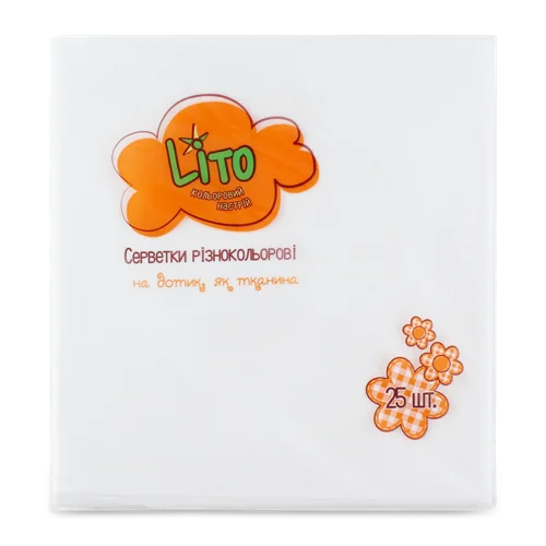 Серветки паперові 2-шарові білі, 330х330мм, Lito, 25шт