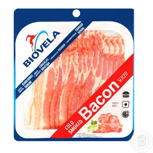 Бекон Biovela сирокопчений вищого ґатунку 150г