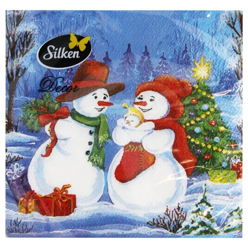 Серветки столові Silken Два Сніговика 2-шарові 33*33см 12шт