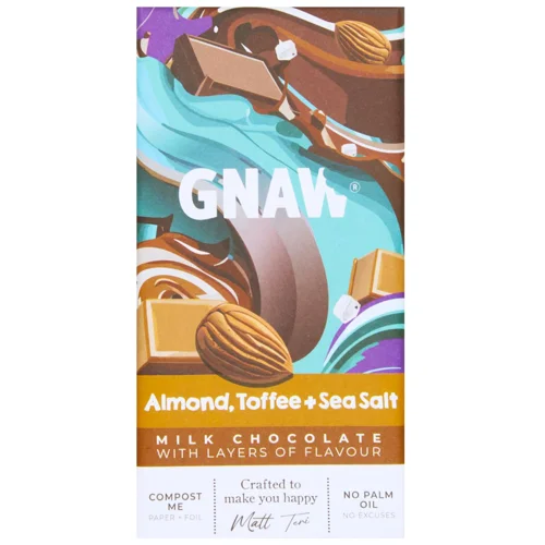 Молочний шоколад з мигдалем, ірисками та морською сіллю ТМ GNAW 80 г