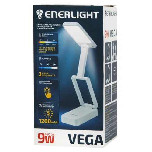 Світильник настільний Enerlight Vega LED з акумулятором 1200 мАг 9Вт білий