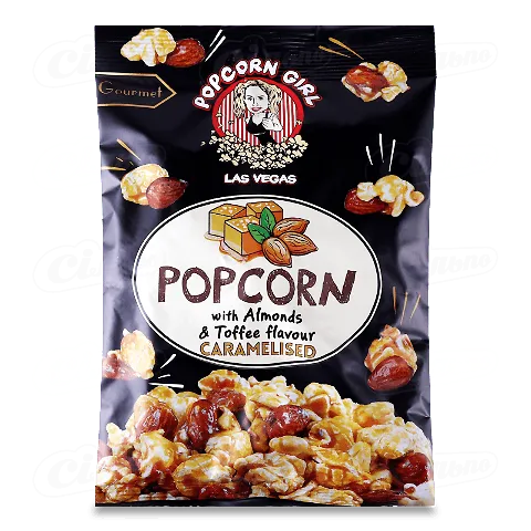 Попкорн Popcorn Girl карамелізований зі смаком мигдаль-ірис, 90г