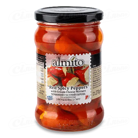 Перець Almito червоний гострий з начинкою з вершкового сиру 320мл