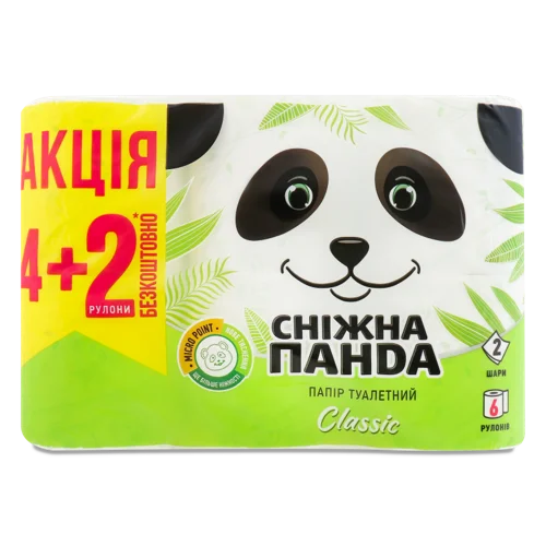 Туалетний Папір 2-Шаровий Classic Сніжна Панда, 6 шт