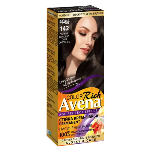 Крем-фарба для волосся стійка AVENA Rich Color 142 Чорний шоколад