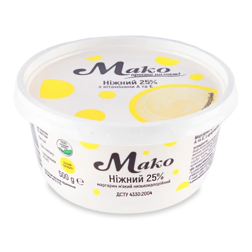 Маргарин М'який Низькокалорійний 25% Ніжний Мако, п/у, 500 г