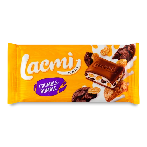 Шоколад Молочний З Молочною Начинкою, Кукурудзяними Пластівцями Та Печивом Crumble-Bumble Lacmi, в/ґ, 83г