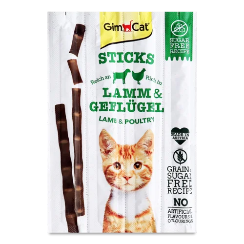Ласощі Для Котів Палички З Ягням І Птицею GimCat, В/ґ, 4х5г