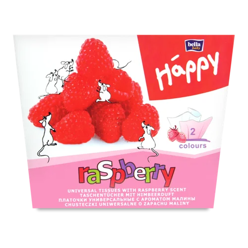 Хустинки Паперові Універсальні Двошарові Raspberry Happy Baby Bella, 80шт