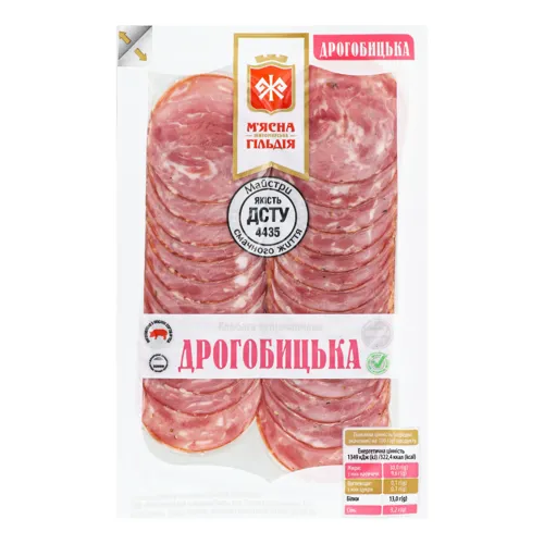 Ковбаса Дрогобицька М'ясна Гільдія напівкопчена вищого ґатунку 0.1кг