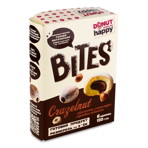 Мініпончик Заморожений З Шоколадно-Горіховою Начинкою Crazelnut Bites, Картонна Упаковка 6х25г
