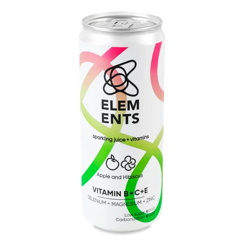 Безалкогольний Соковий Напій З Гібіскусом та Яблуком, слабогазований, з/б 330мл