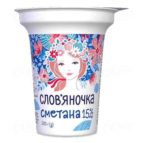 Сметана Слов'яночка 15% стакан, 300г