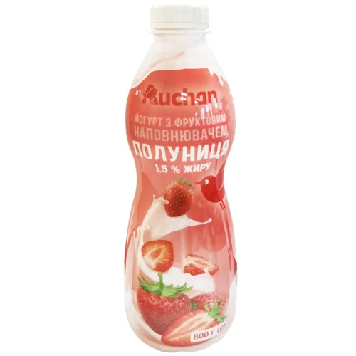Йогурт Ашан з фруктовим наповнювачем полуниця 1,5% 800г