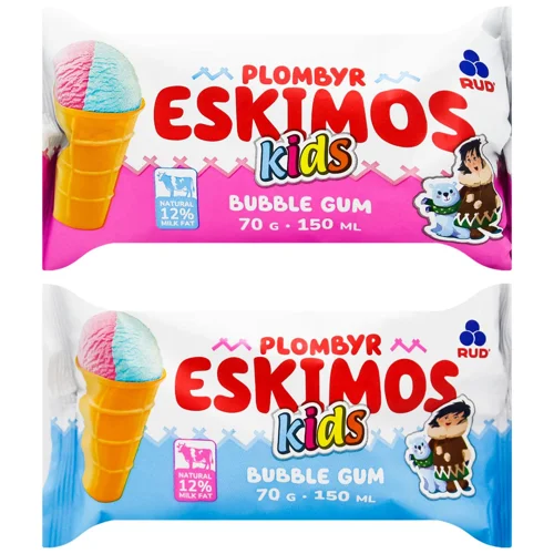 Морозиво пломбір зі смаком жувальної гумки «Eskimos Kids Bubble Gum» у вафельному стаканчику 70г
