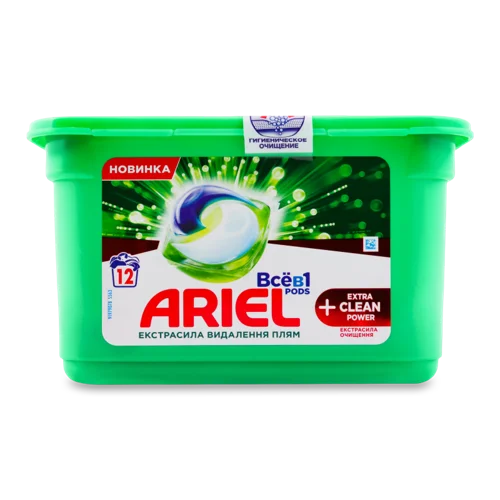 Миючий Засіб Синтетичний Рідкий в Розчинних Капсулах Extra Clean Power Все в 1 Pods Ariel, 12х27.3г