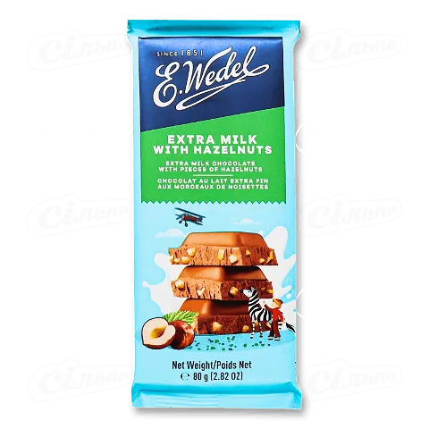 Шоколад молочний E.Wedel Екстра зі шматоч фундука, 80г