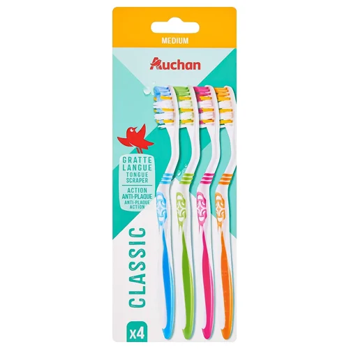 Зубна щітка Auchan Classic середня 4шт